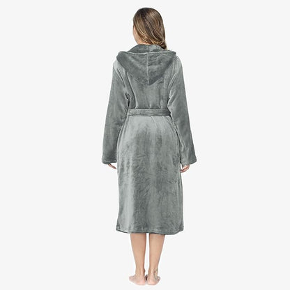 RONGTAI Womens Robes Plush Fleece Hooded Bathrobe Thick Nightgown with Pockets Fluffy Sleepwear