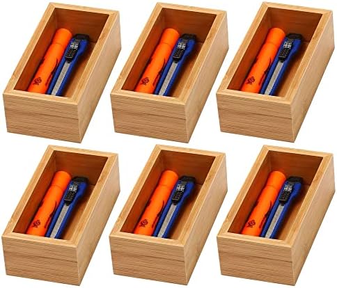 YBM Home Bamboo Drawer Organizer Storage Box for Kitchen Drawer, Junk Drawer, Office, Bedroom, Children Room, Craft, Sewing, and Bathroom, 6 Pack 3x6x2 inch