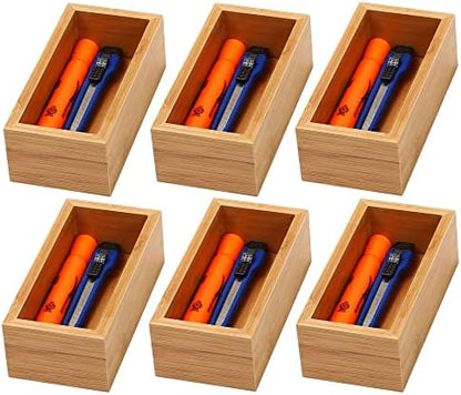 YBM Home Bamboo Drawer Organizer Storage Box for Kitchen Drawer, Junk Drawer, Office, Bedroom, Children Room, Craft, Sewing, and Bathroom, 6 Pack 3x6x2 inch