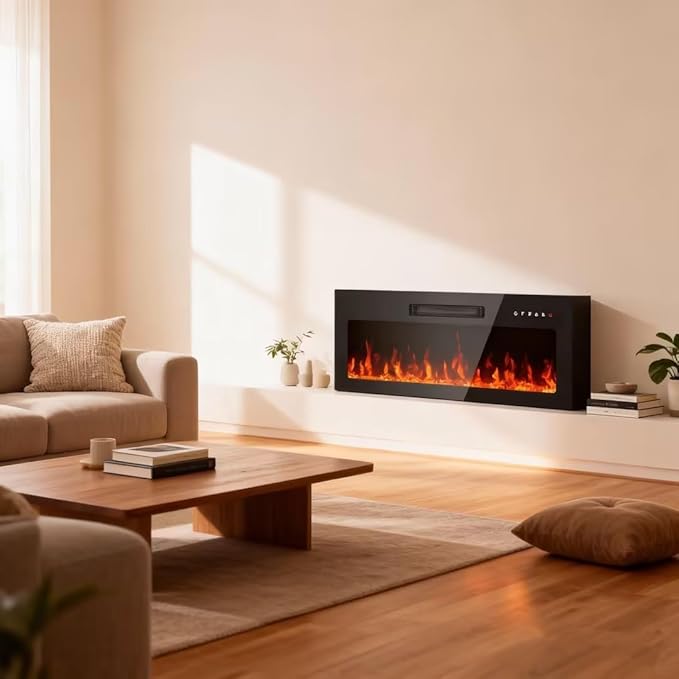 36" Electric Fireplace Insert, Wall Mounted & Recessed Heater, Slim