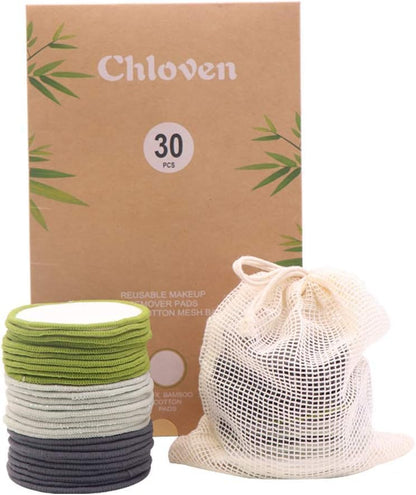 Chloven 30 Pack Reusable Makeup Remover Pads Bamboo Cotton Rounds for Toner