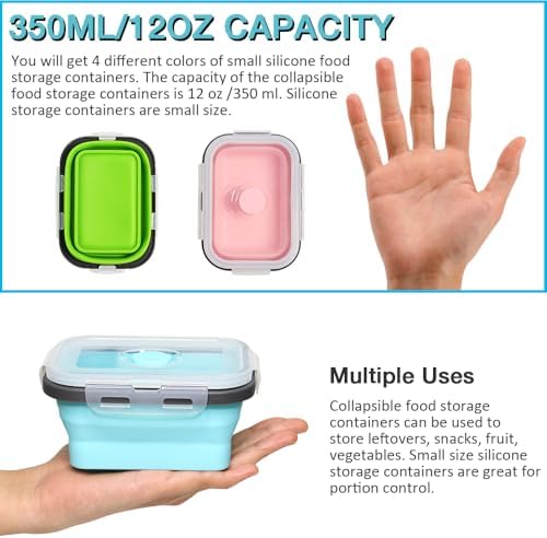 Small Collapsible Silicone Food Storage Container(12 Oz) 4 Pack
