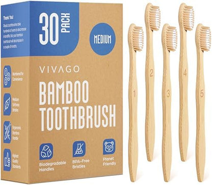 VIVAGO Bamboo Toothbrushes - Medium Bristles Toothbrushes for Adults