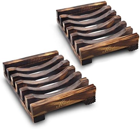 Soap Dish Holder, Bathroom Wooden Soap Case, Sink Deck Bathtub Shower Dish, Rectangular, Hand Craft, Natural Wooden Holder for Soap, Sponges, Scrubber (2 Pack soap Dish)