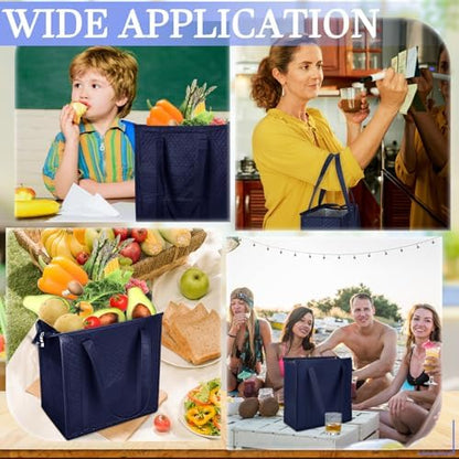 10 Pack 10 Pack Large Insulated Grocery Bag Zippered, Navy Blue