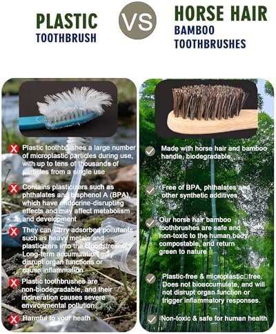 Natural Horse Bristle Bamboo Toothbrush 10 Pack Adult