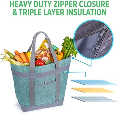 Jumbo Insulated Cooler Bag - Heavy Duty Soft Insulated Grocery Bag (Green)