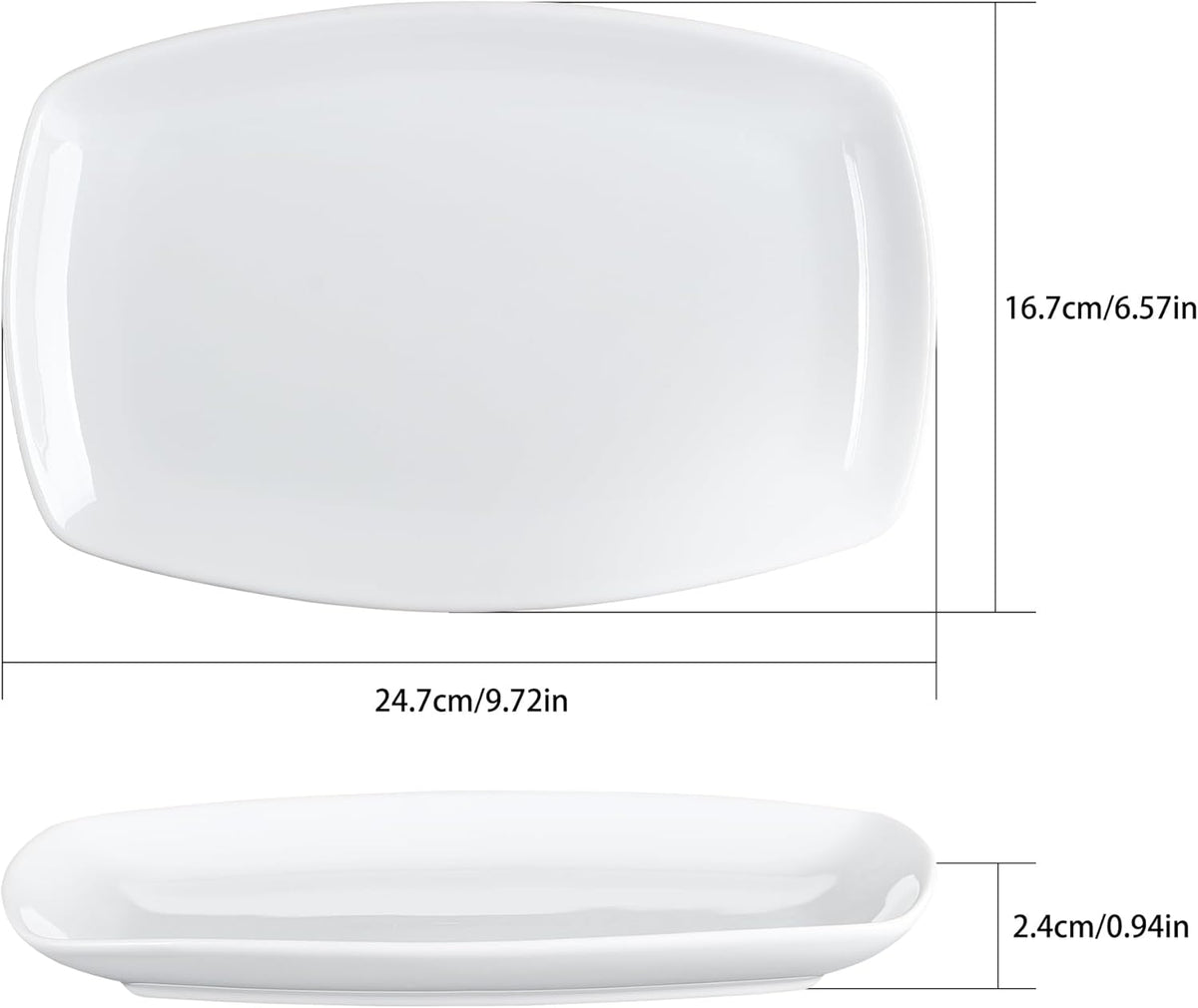 Ceramic Serving Platter Set, 4 Pcs 10 inch Rectangular Serving Tray for Entertaining at Parties and Weddings, White Platter Rectangular Dishes Dinner Plates for Appetizer Meat Bread Dessert and Sushi