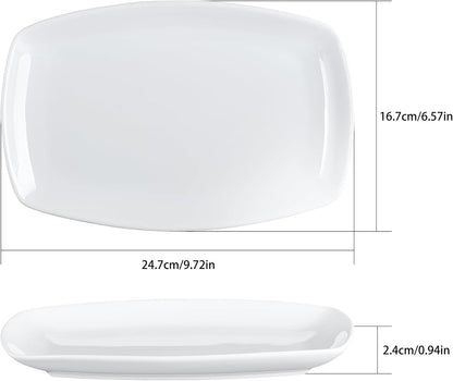 Ceramic Serving Platter Set, 4 Pcs 10 inch Rectangular Serving Tray for Entertaining at Parties and Weddings, White Platter Rectangular Dishes Dinner Plates for Appetizer Meat Bread Dessert and Sushi