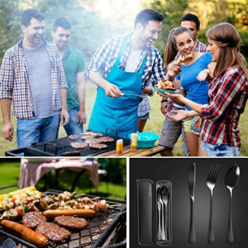 SAOSHYPEI Travel Utensils with Case, 4-Piece Stainless Steel Set, Black