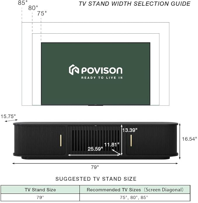 POVISON Fully-Assembled Mid Century Modern TV Stand, Sliding Tambour Door
