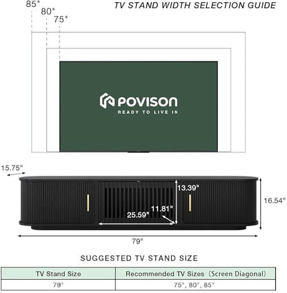 POVISON Fully-Assembled Mid Century Modern TV Stand, Sliding Tambour Door