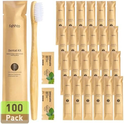 100 Pack Bamboo Toothbrushes with Toothpaste 6g Individually Wrapped