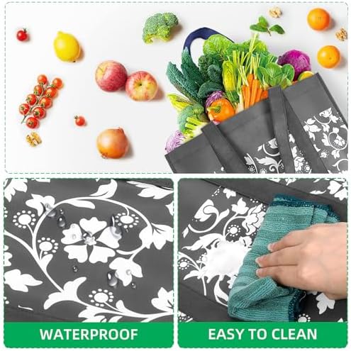 Reusable Grocery Bags Foldable Tote Bags Bulk Shopping Bags 4-Pack, Grey