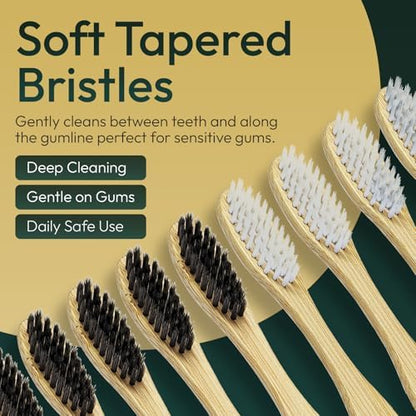 Bamboo Toothbrushes for Adults 10 Pack, Eco Friendly Wooden Toothbrush with Soft BPA Free Bristles, Natural Biodegradable Organic Toothbrush, Plastic Free Bulk Toothbrushes for Sustainable Oral Care