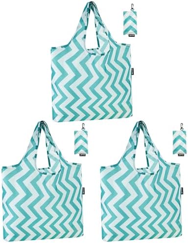 HOLYLUCK Reusable Grocery Bags,Heavy Duty Foldable Shopping Tote Bag (Standard, Green wave)