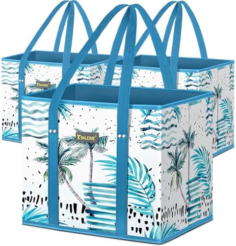 BALEINE 3PK Reusable Grocery Bags, Heavy Duty Shopping Tote Bag