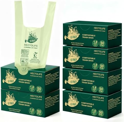 HECTOLIFE 1.6 Gallon 300 Count Compostable Bags Handle Tie