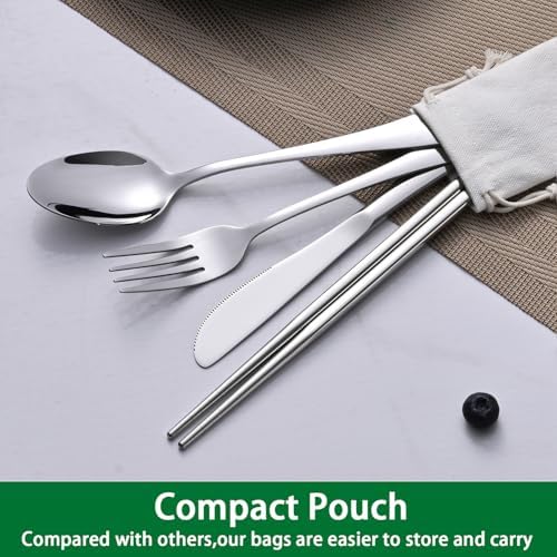 DEHOV Travel Utentils Set With Pouch,Reusable Portable Camping Silverware Set Knife Spoon Fork Chopsticks For Picnic,Travel Accessories Gadgets,Picnic Essentials