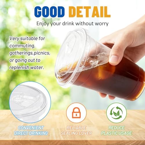 Qinsihwn 24 oz Clear Plastic Cups with Lid,25 Pack Disposable Iced Coffee Cups with Strawless Sip Lids,To Go Cups for Juices,Smoothies,Cold Drinks for Party,Event