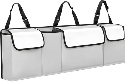 Car Trunk Organizer, Backseat Hanging Large Storage with Adjustable Straps,Waterproof PVC Collapsible Cargo Bag, Car Interior Accessories for Auto SUV MPV (White)