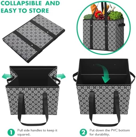 Reusable Grocery Bags 3 Pack, Foldable & Water Resistant Shopping Bags