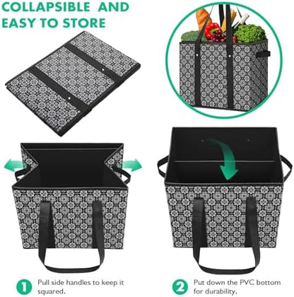 Reusable Grocery Bags 3 Pack, Foldable & Water Resistant Shopping Bags