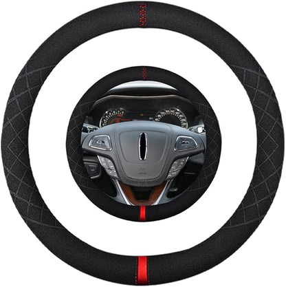 Suede Steering Wheel Cover,Compatible with Lincoln Navigator Mark LT SuedeLeather Sport Non-Slip Wheel Cover Car Interior Accessories 15.5 16 inch for Man and Women