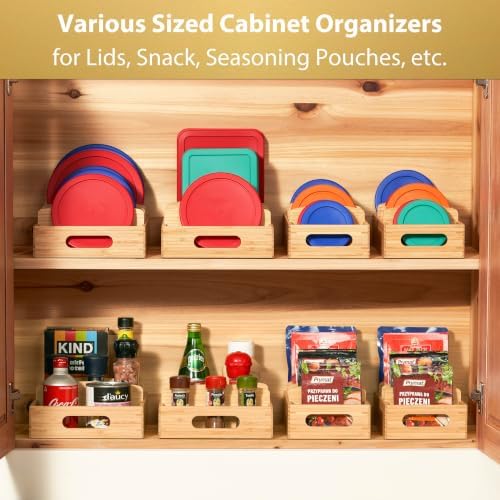 Umilife Small Bamboo Seasoning Packet & Tumbler Lid Organizer in Cabinet