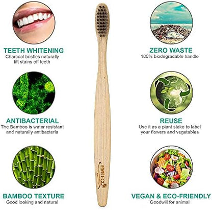 12 Count I Bamboo Toothbrush I Soft Bristles Best for Sensitive Gums I Charcoal I Vegan I Natural Wood I BPA Fee I Recyclable I Compostable I Biodegradable | Environmentally Friendly