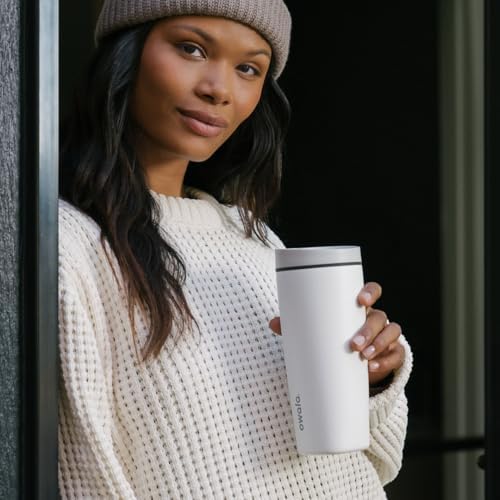 Owala SmoothSip Slider Insulated Stainless Steel Coffee Tumbler, Reusable Hot or Iced Coffee Cup and Travel Mug, BPA Free 20 oz, Plum Perfect