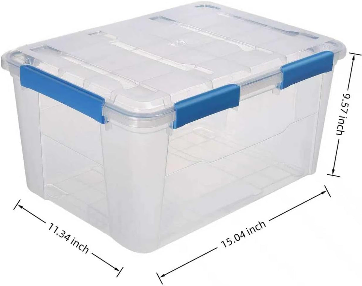 (6-PACK) 4.7-Gallon Large-Capacity Plastic with Lid Storage Box, Equipped with 4 Snap Fasteners.