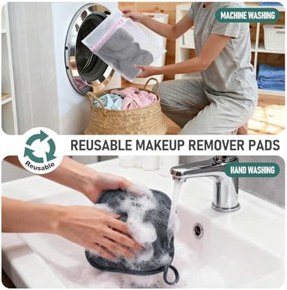 12 Pack Makeup Remover Cloth, 6" x 6" Reusable Makeup Remover Towels Face Washcloth for Washing Face, Makeup Remover Pads Cosmetic Face Wash (Grey)