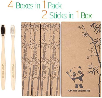 Virgin Forest Bamboo Toothbrushes 8pk, Soft BPA Free Adults Kids