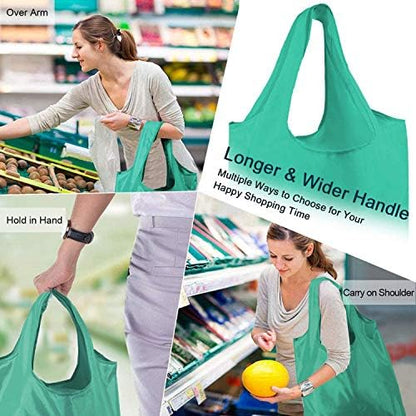 BeeGreen Groceries Reusable Bags for Shopping Compact Cute Solid Color Cloth Grocery Totes Set of 12 Fold up Packable Recycling Shopper Baggies w Zipper Carry Pouch for Supermarket