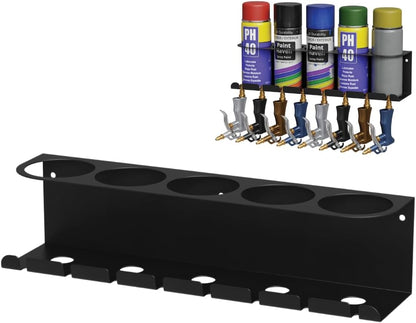 Koova Wall Mount Air Tool Holder with 5 Aerosol Can Storage - Durable Metal Construction - Made in USA - Includes Hardware for Garage & Workshop Organization
