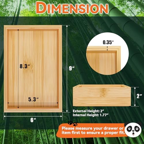 Lixple Bamboo Drawer Organizer, Cutlery Silverware Organizer for Kitchen Drawer, Stackable Utensil Organizer, 2 Pcs Flatware Organizer for Drawer, Wooden Storage Box Tray (Bamboo, 9 X 6 X 2 Inch)