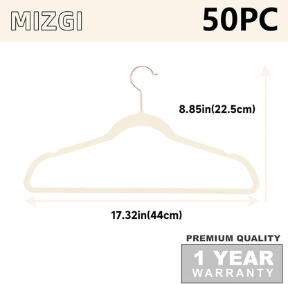MIZGI Premium Velvet Hangers (50 Pack) Heavy Duty - Non Slip Felt Hangers - Velvet Suit Hanger Ivory - Rose Gold Hooks,Space Saving Clothes Hanger