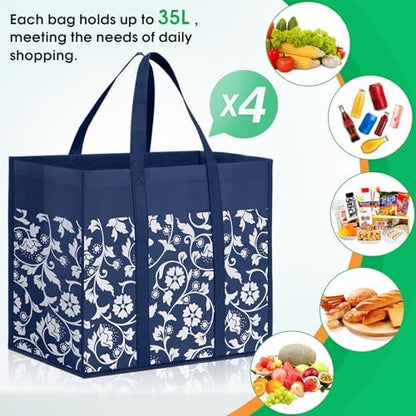 Reusable Grocery Bags Foldable Tote Bags Bulk Shopping Bags 4-Pack, Blue