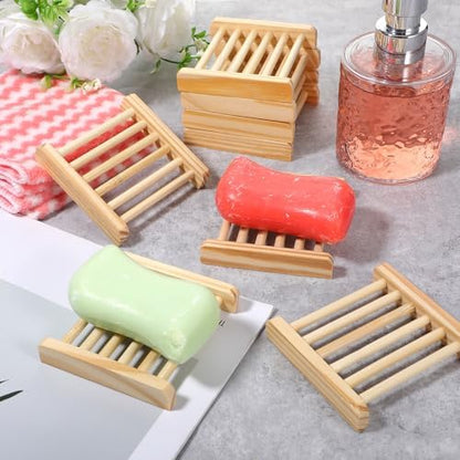Natural Bamboo Wood Soap Dish with Drainage Tray - Bulk 50 Pcs Wooden Soap Holder for Bathroom, Kitchen Sink, Bar Soaps & Sponges - Rustic Home Decor Organizer, 3.3 x 3.3 x 0.67 Inch