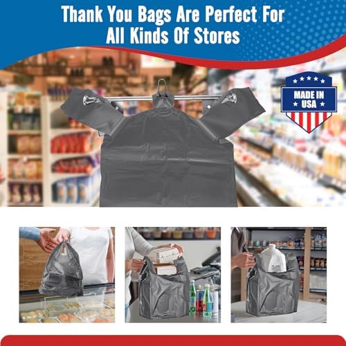 Fuxury 1000 Count Plastic Shopping Grocery T-shirt Bags Grey