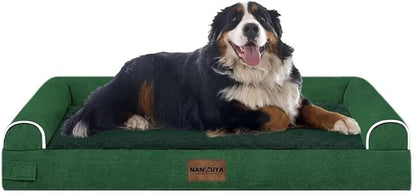 Large Dog Bed Orthopedic Washable: Jumbo Dog Bed Bolster Extra Large Dogs Egg Crate Foam Sofa Couch Waterproof Removable Cover - Emerald