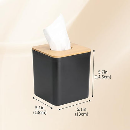 MOCHTERO Modern Tissue Box Cover with Bamboo Lid, Black Square Tissue Holder,for Home and Office