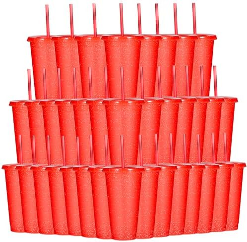 Suertestarry Tumbler with Straw and Lid,Water Bottle Iced Coffee Travel Mug Cup,Reusable Plastic Cups,Perfect for Parties,Birthdays… (Red-36Pack, 36 pack)