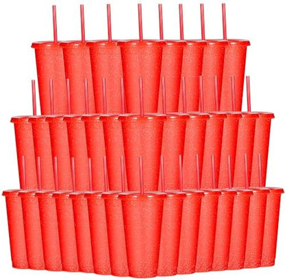Suertestarry Tumbler with Straw and Lid,Water Bottle Iced Coffee Travel Mug Cup,Reusable Plastic Cups,Perfect for Parties,Birthdays… (Red-36Pack, 36 pack)