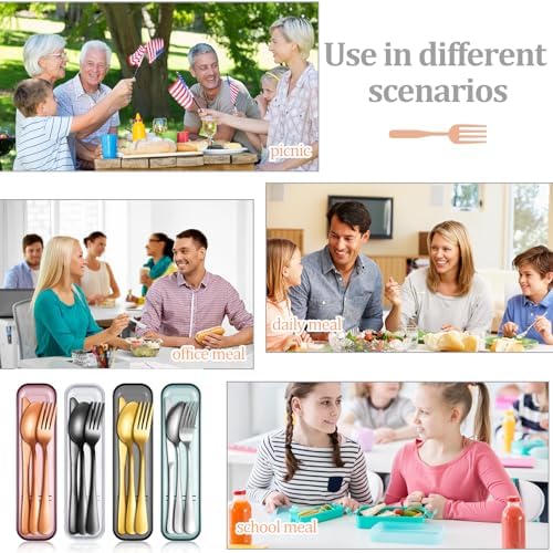 Yinkin 4 Pack Travel Silverware Set with Case for Lunch,Gold