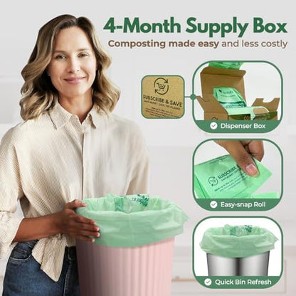 AIRNEX Compostable Kitchen Trash Bags 8 Gal - Cornstrarch Leakproof & Tear Resistant 50 Compost Bags - OK Compost Home & Seedling Certified 0.22 mm Kitchen Garbage Bags