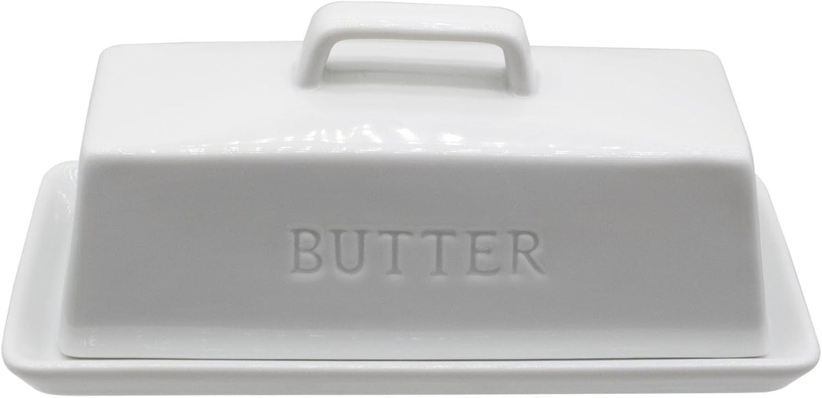 Ceramic Butter Dish With Lid for Countertop, Covered Butter Holder With Lid, White Butter Container, Butter Tray With Handle