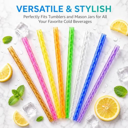 100Pcs Reusable Plastic Straws, 9 Inch Hard Drinking Straws with Cleaning Brush, Colored crystal Straws for Mason Jars, Tumblers, Iced Coffee, Smoothies, Cocktails and Party Cups