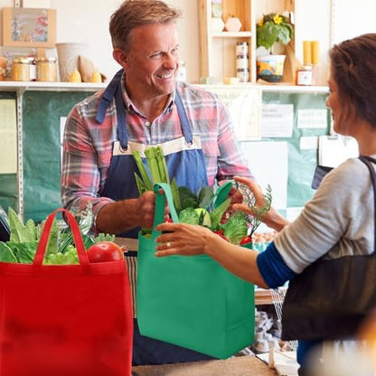 Reginary 50 Pcs Reusable Tote Bags Shopping Bags Non Woven, Red, Green